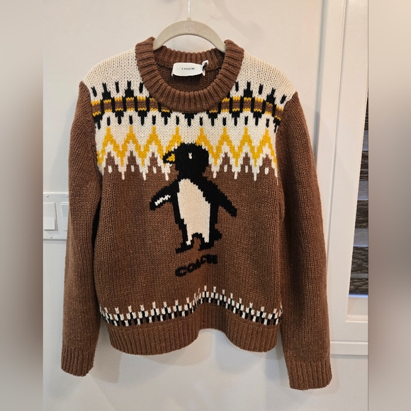 Coach Brown Crewneck Sweater with Penguin Design - Picture 2 of 5